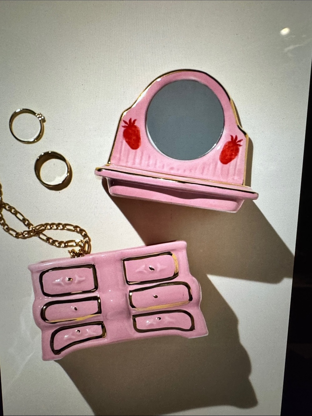 Urban Outfitters Pink Strawberry Mini Mirror & Jewelry Tray